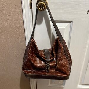 Dooney Bourke Brown Crocodile Pattern Shoulder Bag.